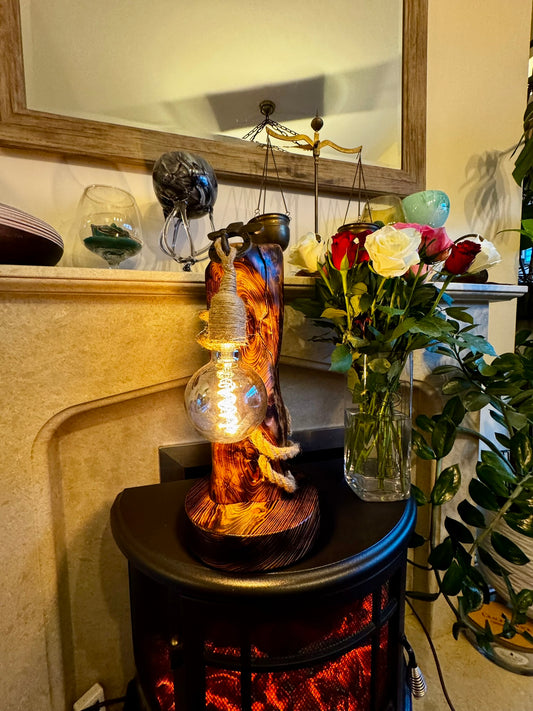 Handcrafted Burnt Wood Lamp 🔥💡