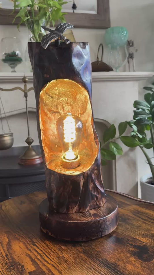 handcrafted wooden lamp