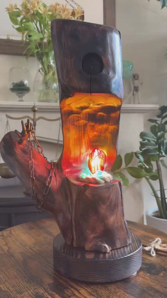 handcrafted wooden lamp