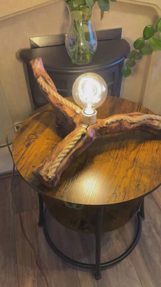 Vintage-Style Wooden Lamp with Edison Bulb