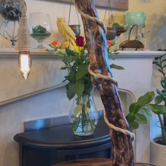 "Rustic Wooden Rope Lamp – Handcrafted Nature-Inspired Lighting"